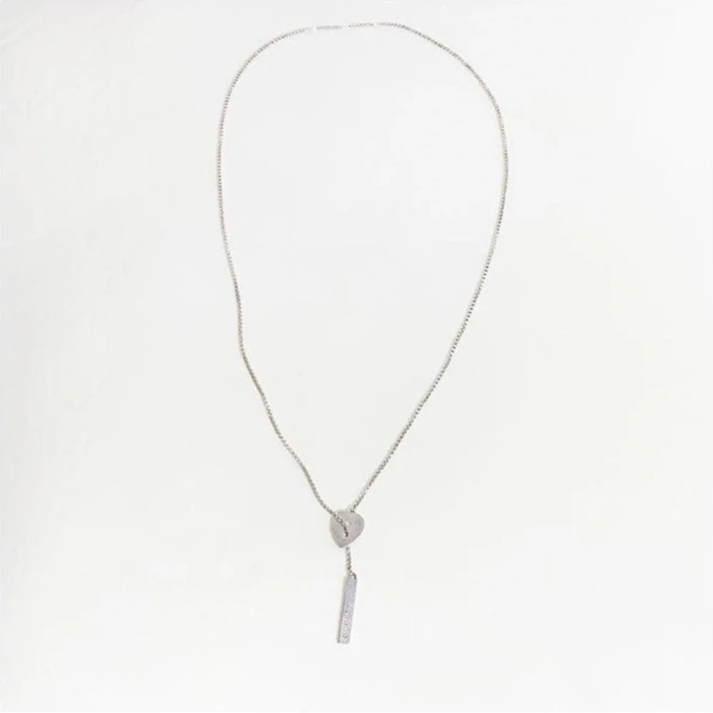 Gucci Sterling Silver Lariat Style Keyhole Necklace with Heart and Bar Pendant - Picture 5 of 6